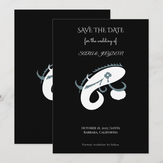 Creatief visserijlogo – modern hengelaarontwerp save the date (Voorkant / Achterkant)