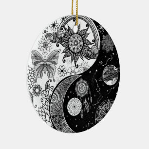 Creatief Zwart wit Yin Yang Nachtdag Mandala Keramisch Ornament