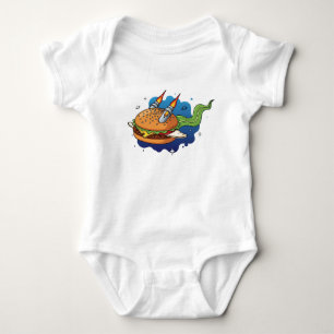 Creatieve Cartoon Burger Raket in de Ruimte Illust Romper