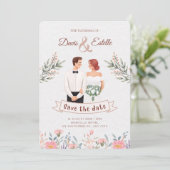 Creatieve Floral Illustratie Bruiloft Uitnodiging (Staand voorkant)