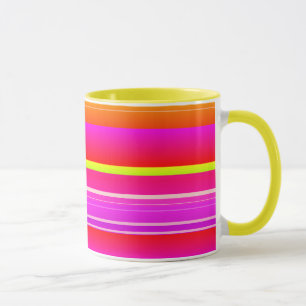 Creatieve heldere magenta gele roze artsy gestreep mok