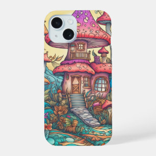 Creatieve Illustratie van Paddenstoelen Hut iPhone 15 Hoesje