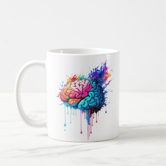 Creatieve kleurrijke Brain Splash Artwork Koffiemok (Links)
