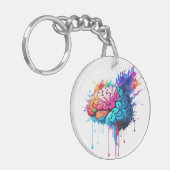 Creatieve kleurrijke Brain Splash Artwork Sleutelhanger (Voorkant Links)
