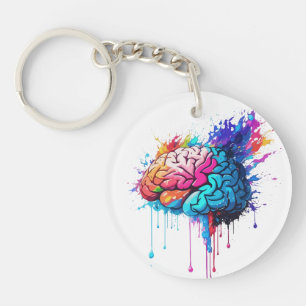 Creatieve kleurrijke Brain Splash Artwork Sleutelhanger