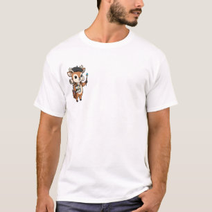 Creatieve kunstenaar hert met baret, verfpenseel t-shirt