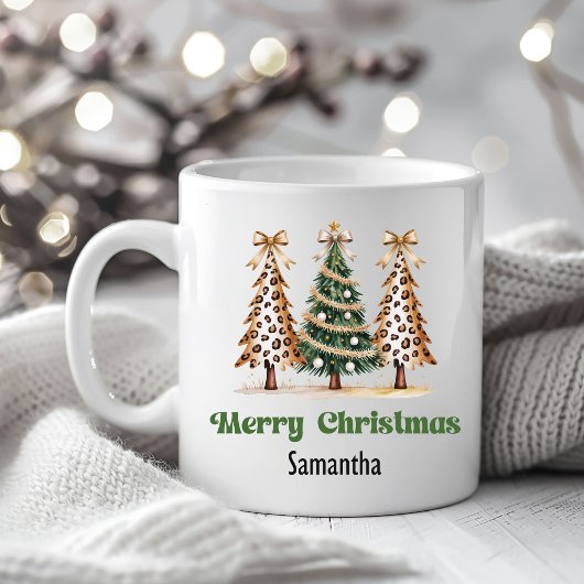 Creatieve Luipaard Kerstbomen Aangepaste naam mok