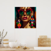 Creatieve mode foto. Vrouw met oorbellen Poster (Keuken)