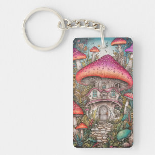 Creatieve Mushroom Hut Illustratie Sleutelhanger