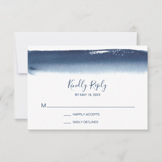 Creatieve Navy Blue Waterverf Modern Wedding RSVP Kaartje (Voorkant)