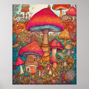 Creatieve Retro Psychedelische Paddenstoel Illustr Poster