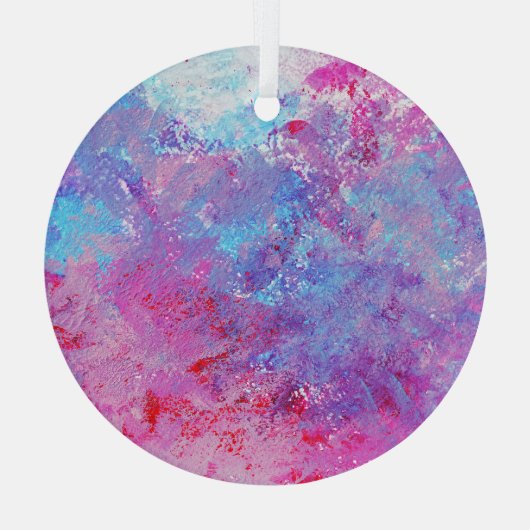 Creatieve roze-blauwe textuur, verfvlekken. glas ornament (Achterkant)