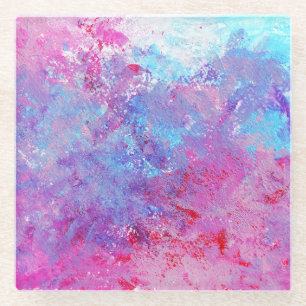 Creatieve roze-blauwe textuur, verfvlekken. glazen onderzetter