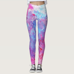 Creatieve roze-blauwe textuur, verfvlekken. leggings