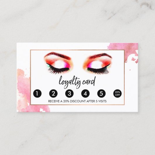 Creatieve Waterverf Wimpers/Wenkbrauwen Loyaliteit Klantenkaartje (Voorkant)