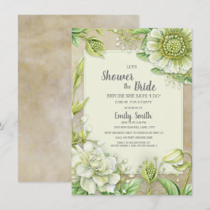 Creatieve Witte Bloemige Groene Rustieke Bruidssho Kaart