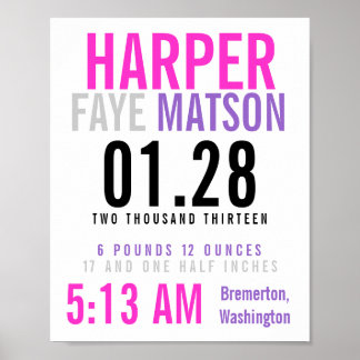 Créations d'état de naissance - affiche personnali