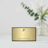 Creative Black and Gold Monogram Glamour Plain Visitekaartje (Staand voorkant)