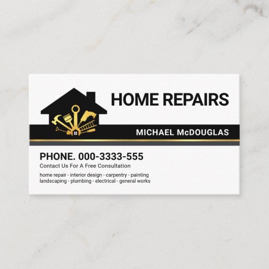 Creative Building Layer Gold Handyman Tools Line Visitekaartje (Voorkant)