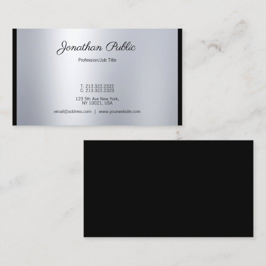 Creative Calligraded Script Modern Silver Plain Visitekaartje (Voorkant / Achterkant)