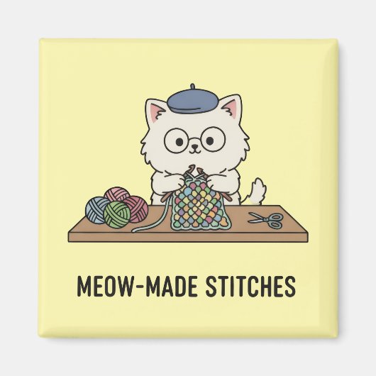 Creative Cute Cat Knitting Craft Cartoon Magnet Magneet (Voorkant)