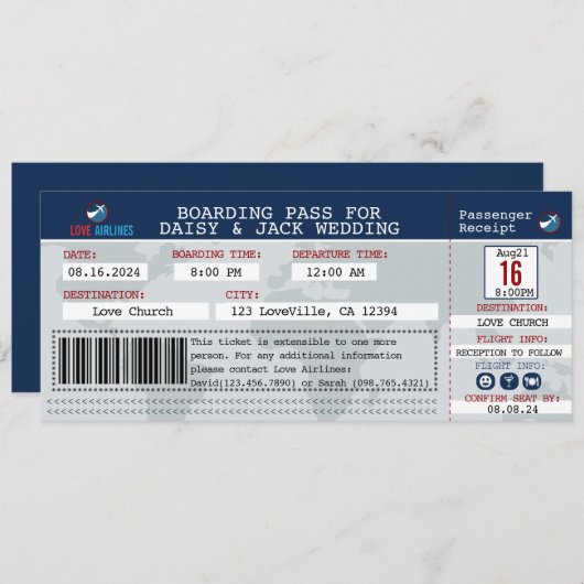 Creative Flight Boarding Pass Bruiloft Uitnodigen Kaart (Voorkant / Achterkant)