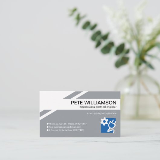 Creative Geometric Grey Layers Electrical Engineer Visitekaartje (Staand voorkant)