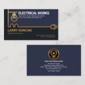 Creative Gold Border Power Plug Bulb-elektricien Visitekaartje (Voorkant / Achterkant)