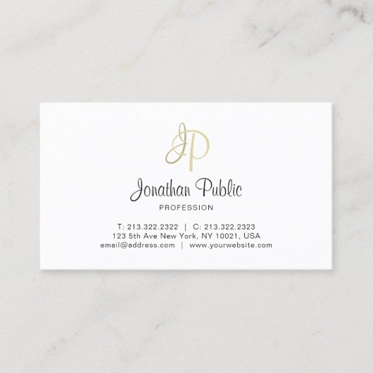 Creative Gold Monogram Minimalist Plain Trendy Visitekaartje (Voorkant)