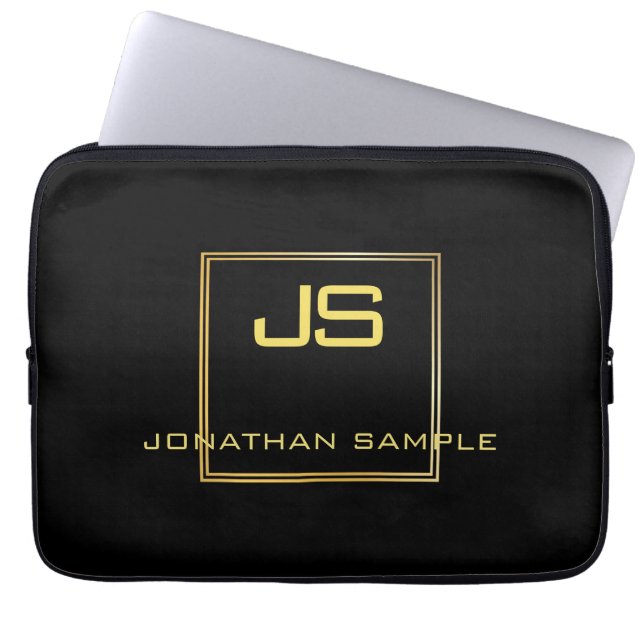 Creative Gold Monogram zwarte Sjabloon-laptop Laptop Sleeve (Voorkant)