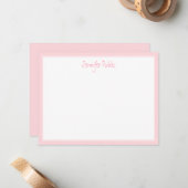 Creative Hand Script Name Text Pink Border White Notitiekaartje (Voorkant / Achterkant in situ)