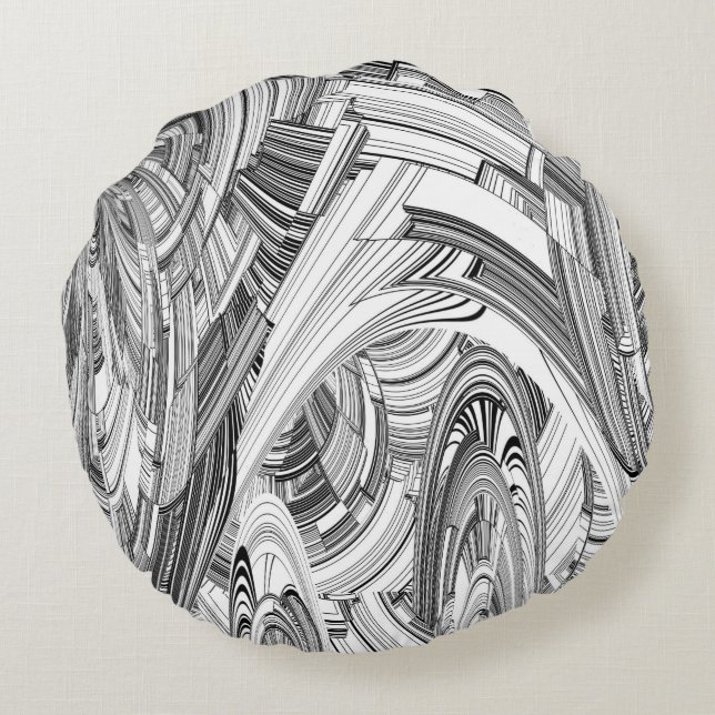 Creative Modern Art Black en White Rond Kussen (Achterkant)