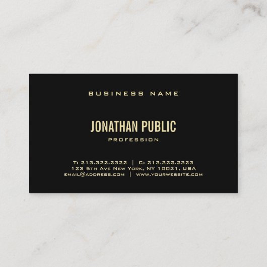 Creative Modern Black Gold Text Professional Plain Visitekaartje (Achterkant)
