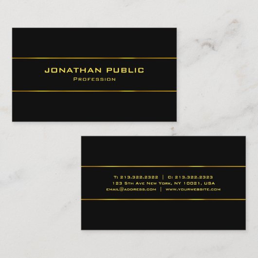 Creative Modern Elegant Black Sjabloon Gold Name Visitekaartje (Voorkant / Achterkant)