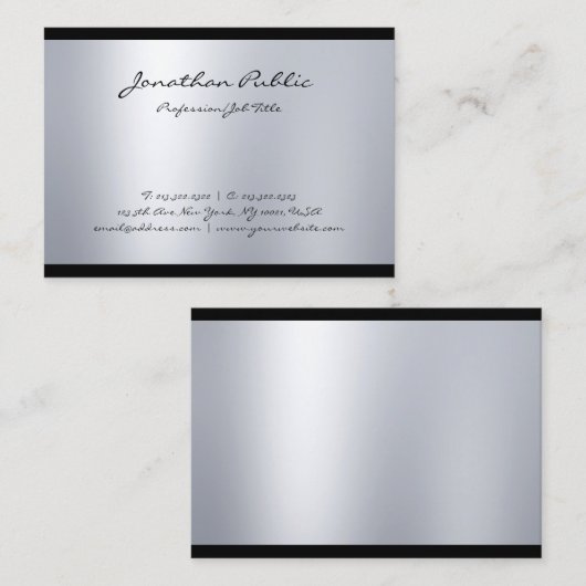 Creative Modern Script Cool Silver Plain Trendy Visitekaartje (Voorkant / Achterkant)