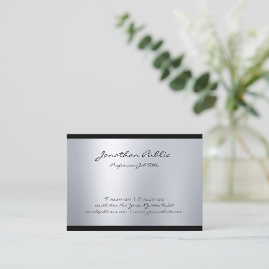 Creative Modern Script Cool Silver Plain Trendy Visitekaartje (Staand voorkant)