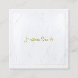 Creative Modern White Marble Gold Script Luxurous Vierkante Visitekaartje