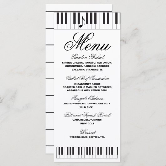 Creative Musicians Piano Keys Weddenschap Menu (Voorkant / Achterkant)