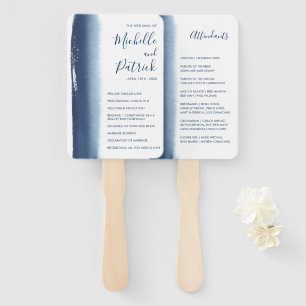 Creative Navy Blue Waterverf Wedding Programme Handwaaier