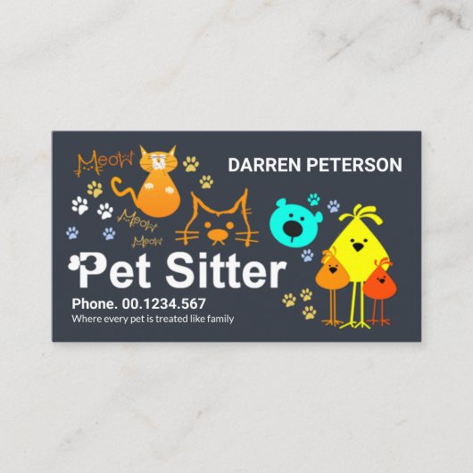 Creative Pet Sitter Signement Colorful Dog Cat Visitekaartje (Voorkant)
