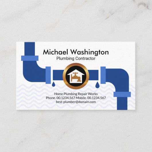 Creative Plumbing Pipe Border Plumber Contractor Visitekaartje (Voorkant)