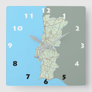 CREATIVE PORTUGAL MAP EN WITTE NUMMERS VIERKANTE KLOK