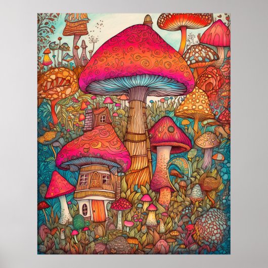 Creative Retro Psychedelic Mushroom Illustratie Poster (Voorkant)