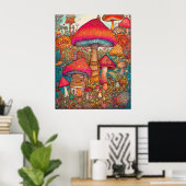 Creative Retro Psychedelic Mushroom Illustratie Poster (Thuiskantoor)