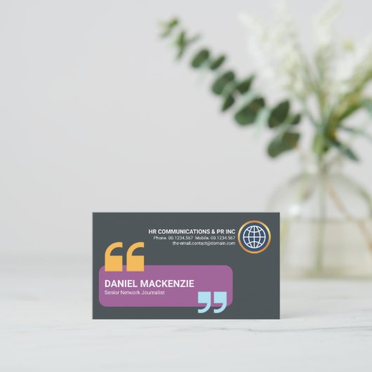 Creative Speech Box Quotting Mark PR HR Manager Visitekaartje (Staand voorkant)