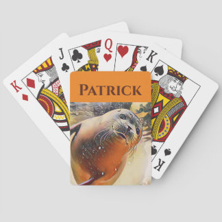 Creative Wildlife Cute Seal Pop Art met Jouw naam Pokerkaarten