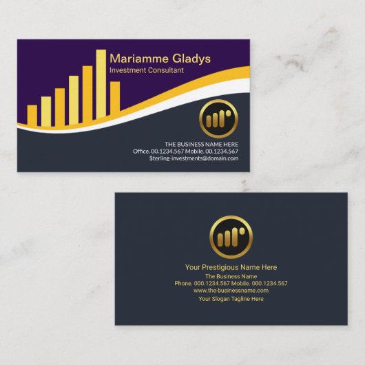 Creative Yellow Share Graph Wave Financial Advisor Visitekaartje (Voorkant / Achterkant)