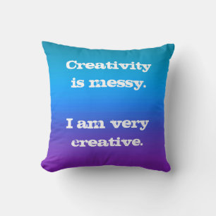 Creativiteit is Messy. Blauw naar Paarse Sierkusse Kussen