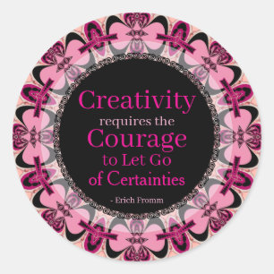 Creativiteit Moed Custom Quote Roze Zwart Mandala Ronde Sticker