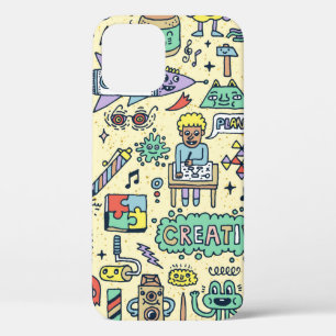 Creativiteitsactiviteiten Funny Doodle Cartoon set iPhone 12 Hoesje
